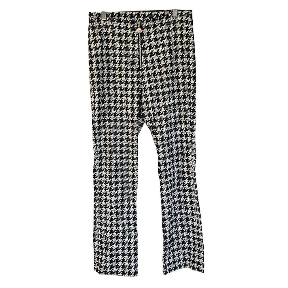 Calzedonia Houndstooth High Rise Zip Front Leggings Large Black White Preppy